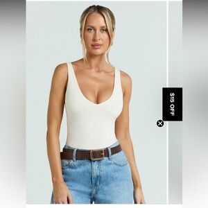 Showpo Cream V-Neck Bodysuit